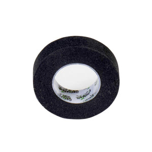 A roll of black grip tape with white inner core showing printed branding.