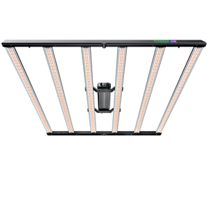 Black VIVOSUN LED grow light with six parallel bars and an integrated central power supply, viewed from below.