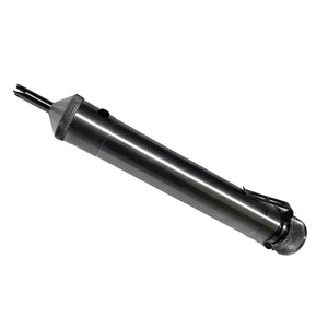 A sleek, metallic gray EZTRIM handheld pen-style trimmer with a textured grip, used for precision plant trimming.
