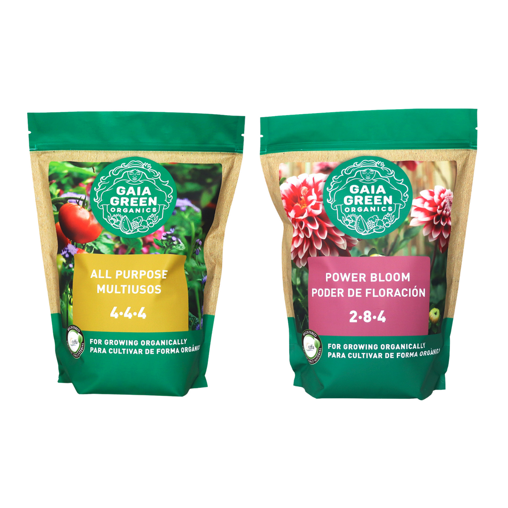 Gaia Green Power Bloom and All Purpose Organic Plant Nutrients Fertilizer and Growbuds Feeding Chart, 500G Bundle Set