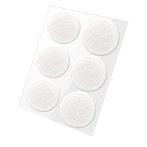 Six round white textured pads arranged in two columns on a clear backing sheet.