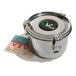 CVault Personal Medium stainless steel container with a 1 oz Vivi Fresh 58% humidity pack