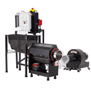 CenturionPro tabletop bud trimming and bucking machine bundle featuring black metal units and a suction blower system.