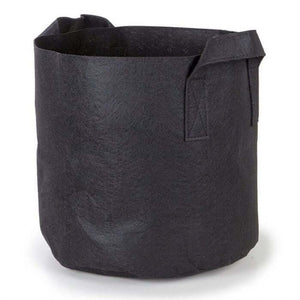 Empty black fabric aeration pot with reinforced side handles, shown against a white background.