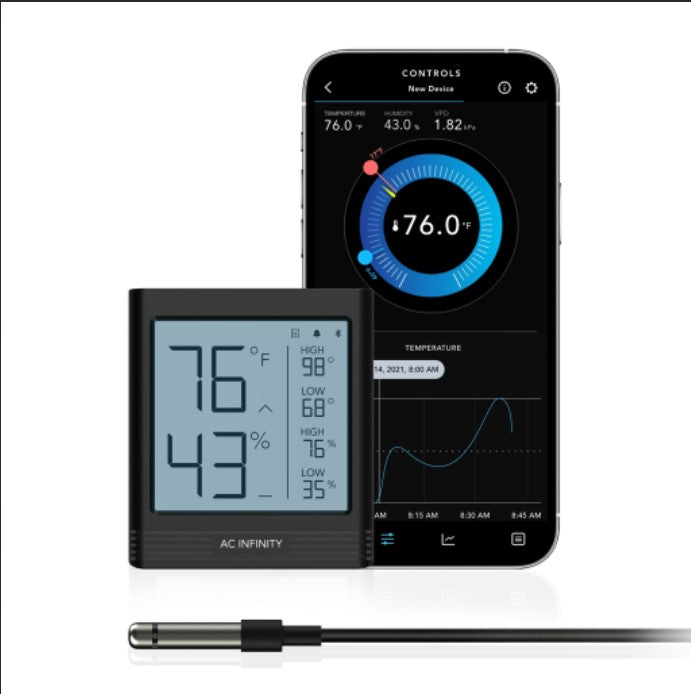 AC Infinity Digital Hygrometer CloudCom B1, 12ft Sensor Probe