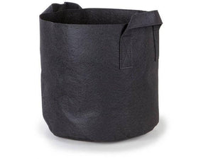 Black felt fabric grow bag with reinforced side handles, shown from a slightly elevated angle against a white background.