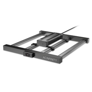 AC Infinity LED grow light with a rectangular frame, central power driver, and digital display screen in black.