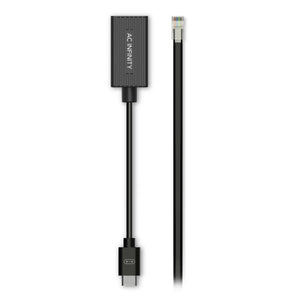 AC Infinity controller adapter with a USB-C connector on one end and an RJ11/phone jack plug on the other.