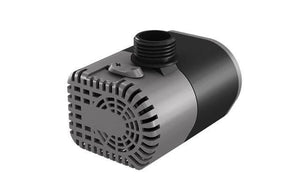 Black and grey submersible water pump with a top threaded outlet and an adjustable flow rate control knob.