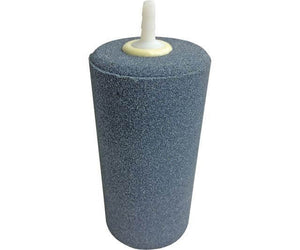 Cylindrical gray stone air diffuser with a white plastic tubing connector at the top, isolated on white.