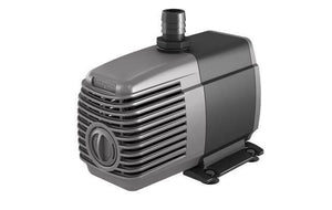 Gray and black submersible water pump featuring a front intake grill and a top-mounted vertical barbed outlet.