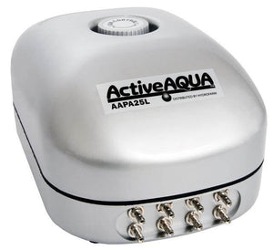 Silver Active Aqua air pump with a top air control dial and eight metal air output nozzles on the front.