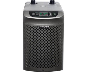 Active Aqua water chiller with a front mesh grille, digital control panel, and two top hose fittings.