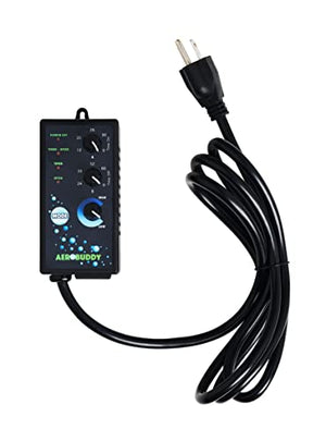 Black Aerobuddy interval timer and speed controller with knobs and a power cord for hydroponic equipment.