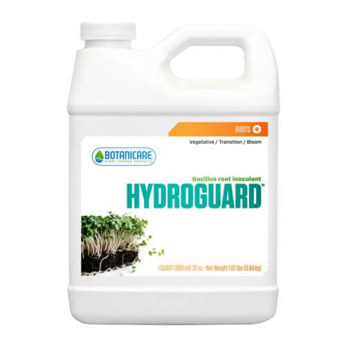 One quart white jug of Botanicare Hydroguard root inoculant with a green plant root graphic on the front label.