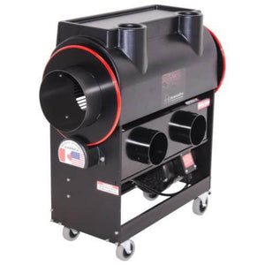 Black CenturionPro Mini dry trimming machine on wheels, featuring a compact, industrial design with circular ports.