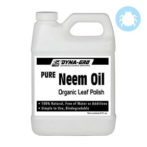 White 8 fl. oz. jug of Dyna-Gro Neem Oil organic leaf polish with a bug icon in the top right corner.