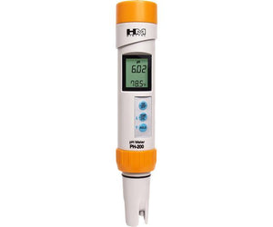 White and orange HM Digital pH-200 meter showing a digital pH reading of 6.02 and 78.5 degrees Fahrenheit.