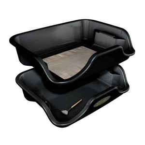 Black two-piece trimming tray with a mesh screen and a small brush for collecting plant material.