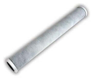 A cylindrical white water filter cartridge with a textured gray surface, viewed from a high angle on a white background.