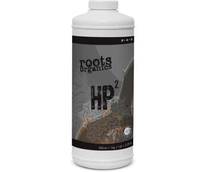 950ml white bottle of Roots Organics HP2 liquid fertilizer with a dark grey label and 0-4-0 NPK ratio.