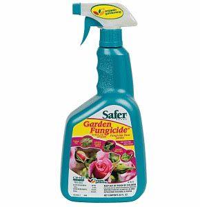 Teal Safer Brand Garden Fungicide spray bottle with a white trigger sprayer, isolated on a white background.