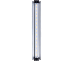 Linear LED grow light bar with a silver aluminum heat sink and visible warm-toned LED diodes.