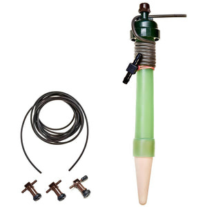 Auto-watering soil moisture probe with ceramic tip, green housing, black tubing, and three plastic barb connectors.