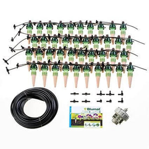 Bulk Blumat irrigation kit with ceramic stakes, black supply tubing, connectors, and a pressure reducer.