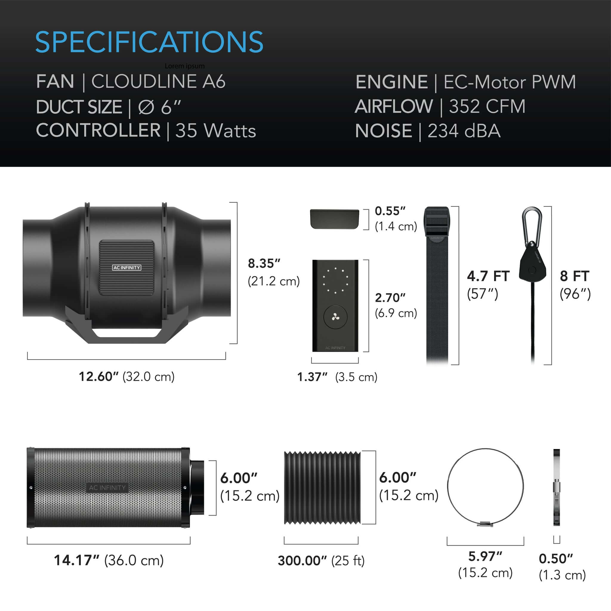 fan size for grow tent AC Infinity Air Filtration Kit 6", with Speed Controller, Inline Fan, Carbon Filter
