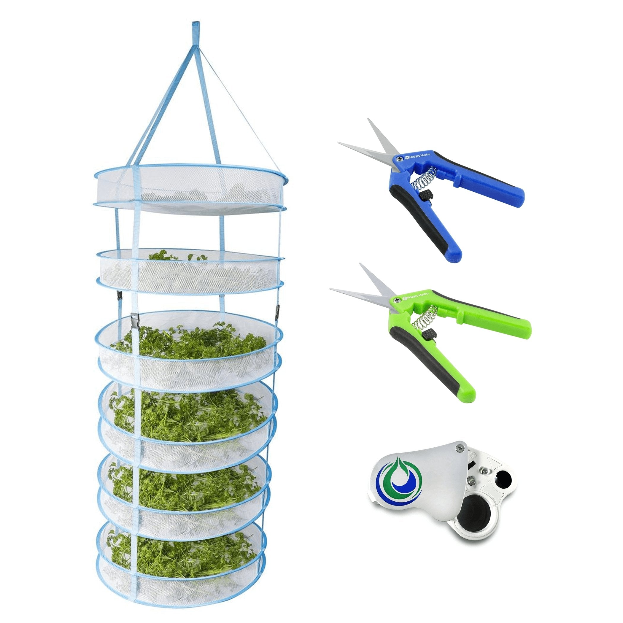 Happy Hydro Trimming & Drying Kit 6-Tier Drying Rack Bundle Trimming Scissors LED Loupe - Happy Hydro Accessories - Happy Hydro